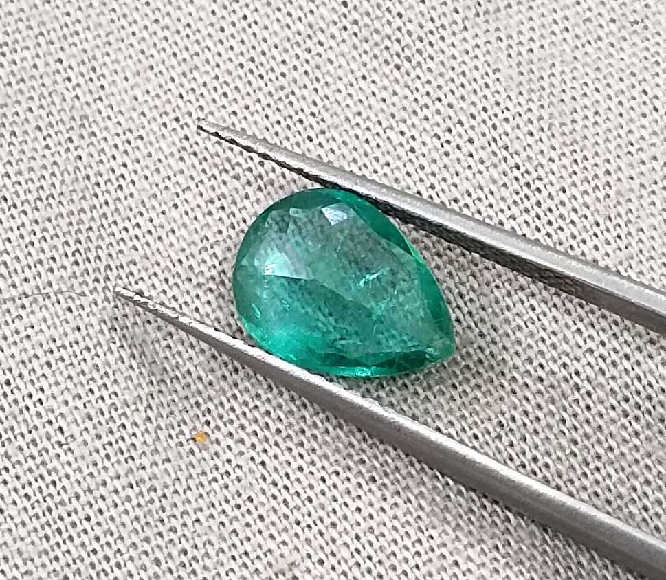 GSI certified 1.65ct sea green pear cut Zambian emerald loose gemstone 