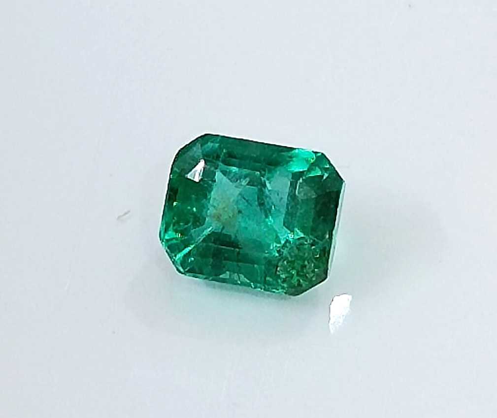 1.29cts GSI USA certified medium deep green Zambian emerald octagon cut stone