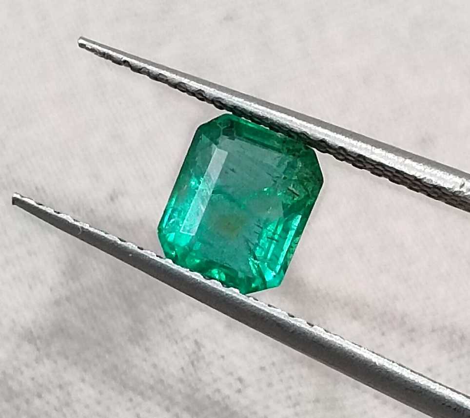 1.29cts GSI USA certified medium deep green Zambian emerald octagon cut stone