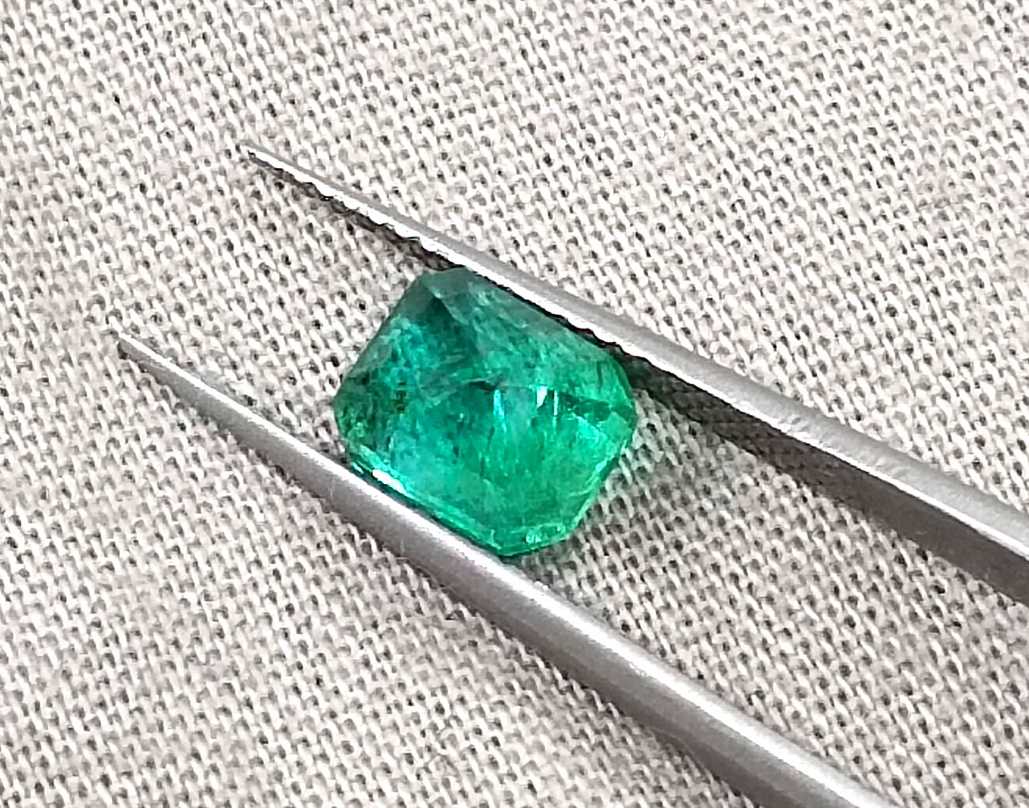 1.29cts GSI USA certified medium deep green Zambian emerald octagon cut stone