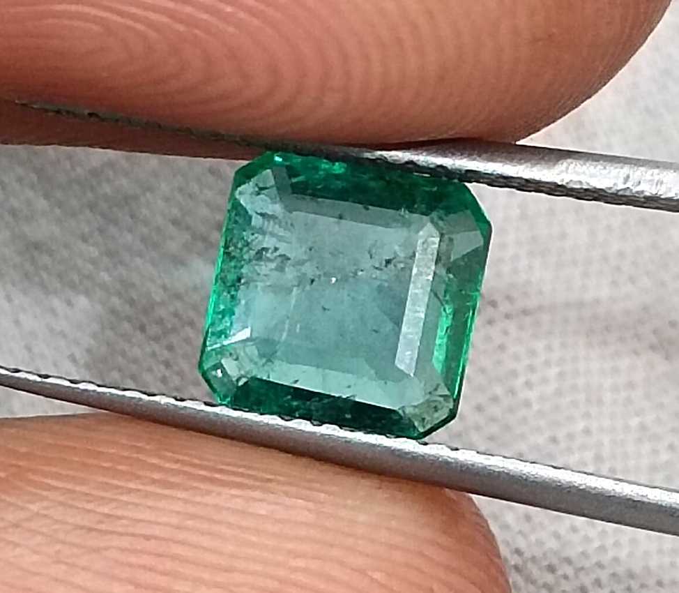 GSI certified 1.38ct medium deep green octagon cut Zambian emerald 