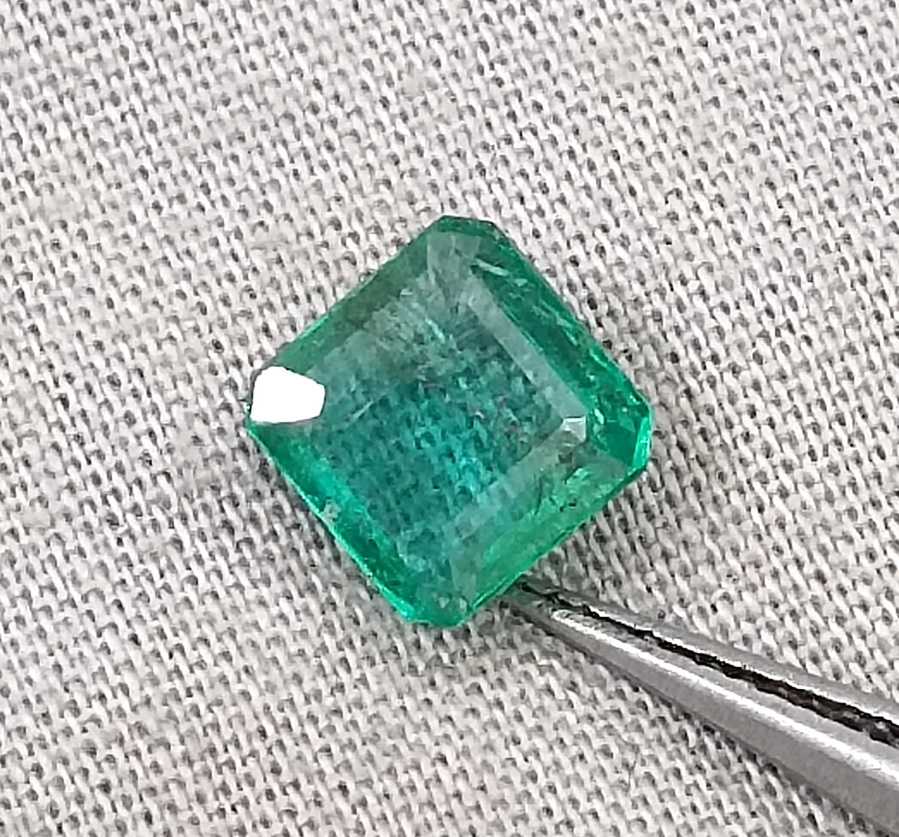 GSI certified 1.38ct medium deep green octagon cut Zambian emerald 