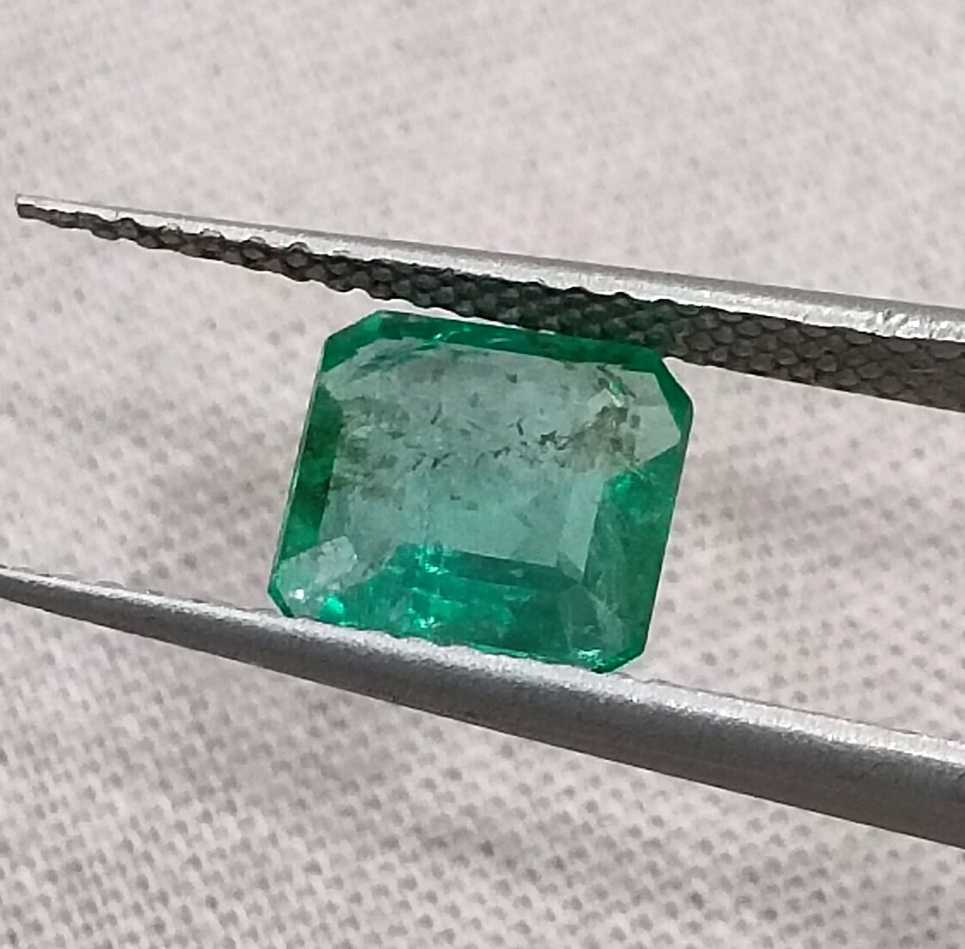 GSI certified 1.38ct medium deep green octagon cut Zambian emerald 