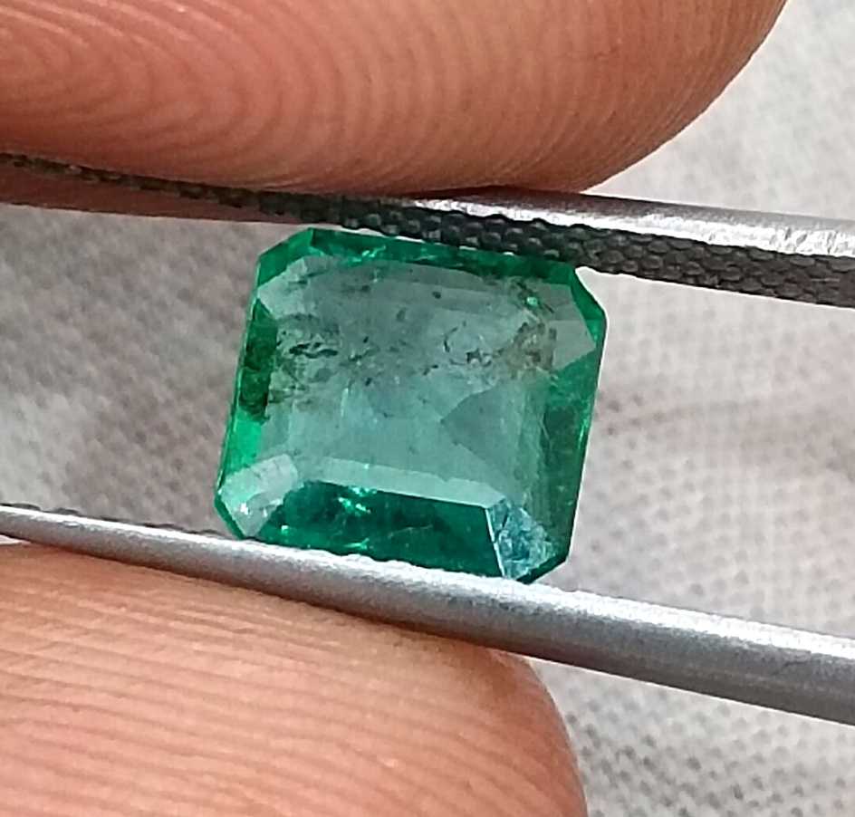 GSI certified 1.38ct medium deep green octagon cut Zambian emerald 