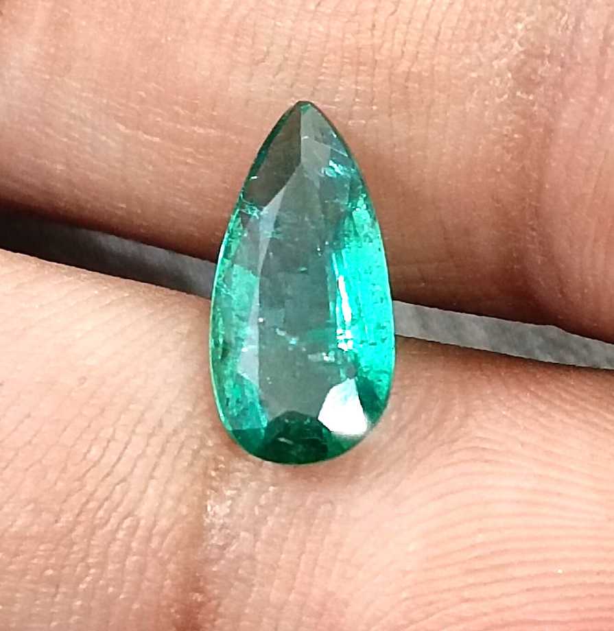 GSI certified 1.50ct pear cut medium deep green Zambian emerald stone 