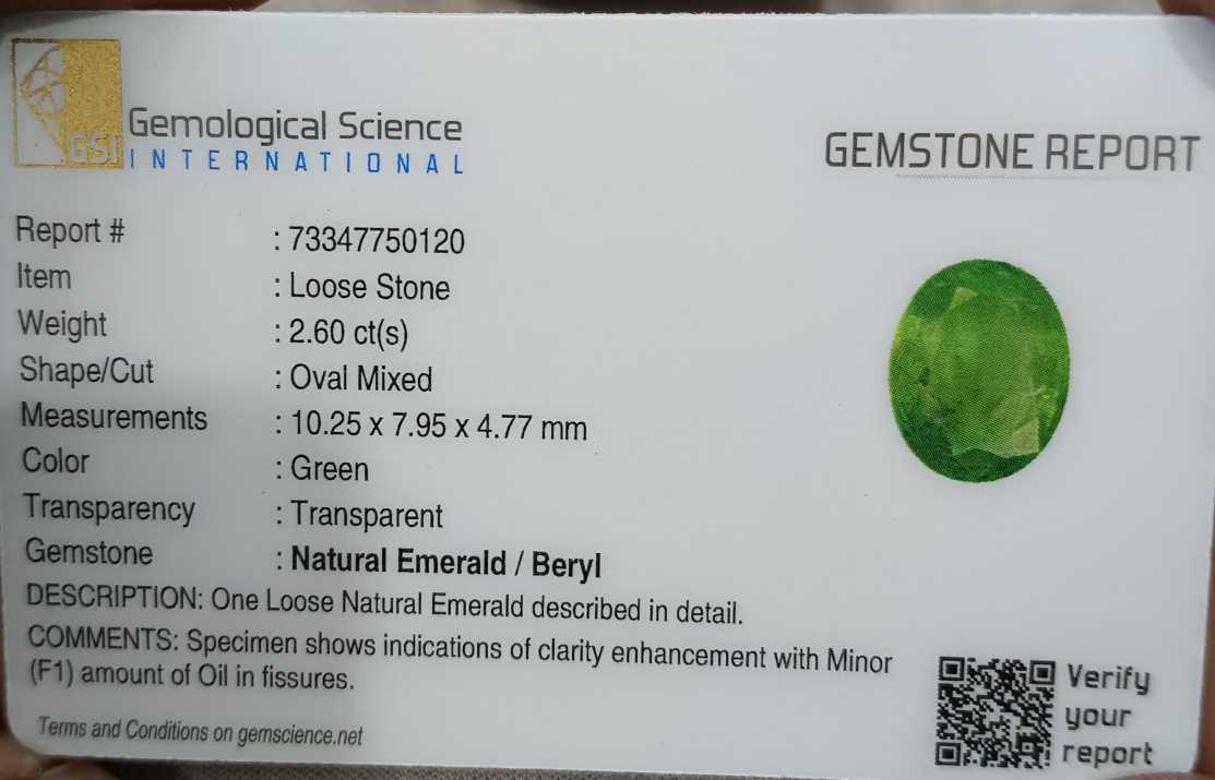 GSI certified 2.60ct sea green Panjshir emerald oval cut loose gemstone 