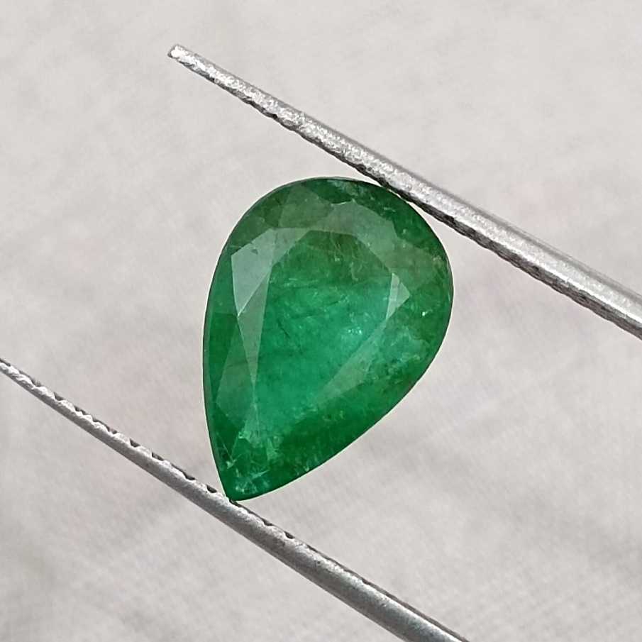 GSI certified 2.31ct deep green Zambian emerald pear cut stone/