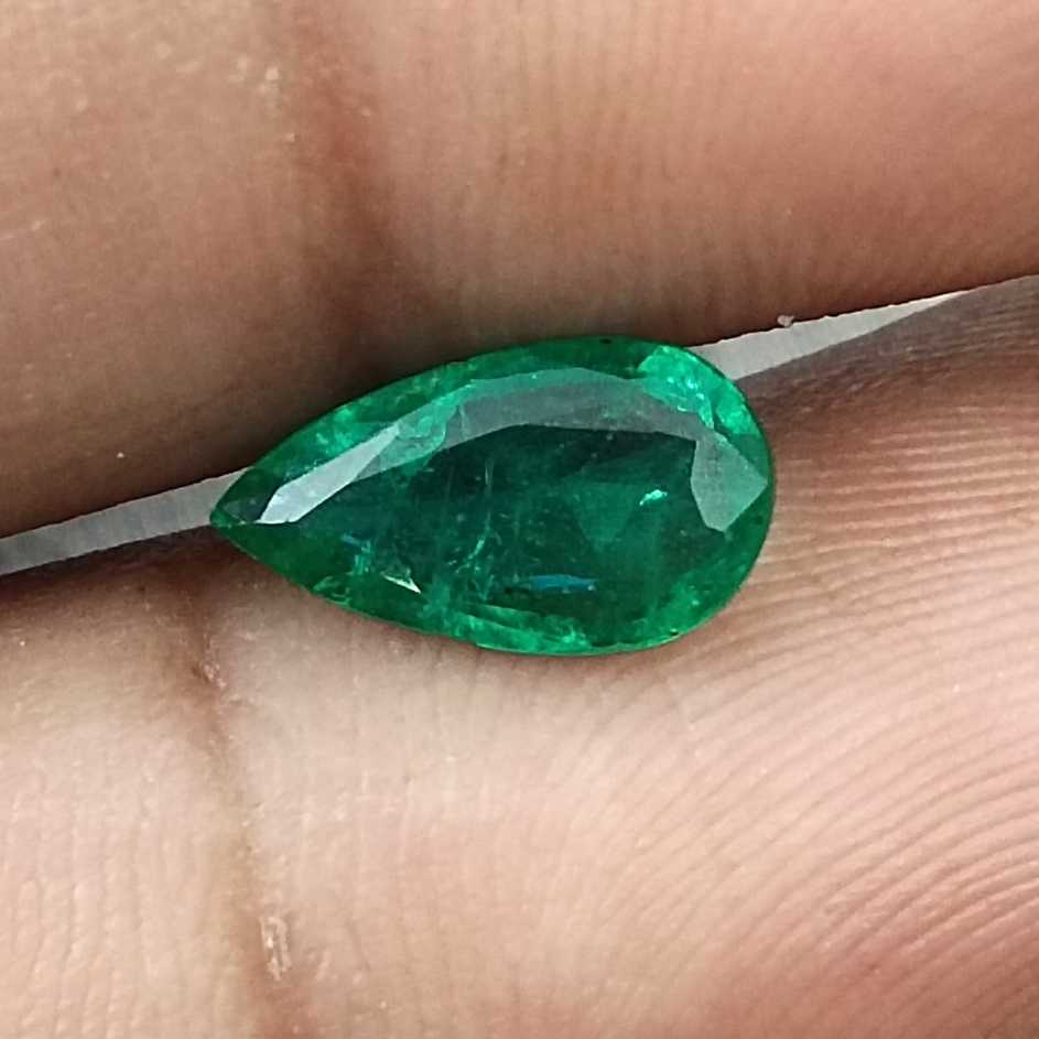 GSI USA certified 1.33ct pear cut deep green Zambian emerald stone /