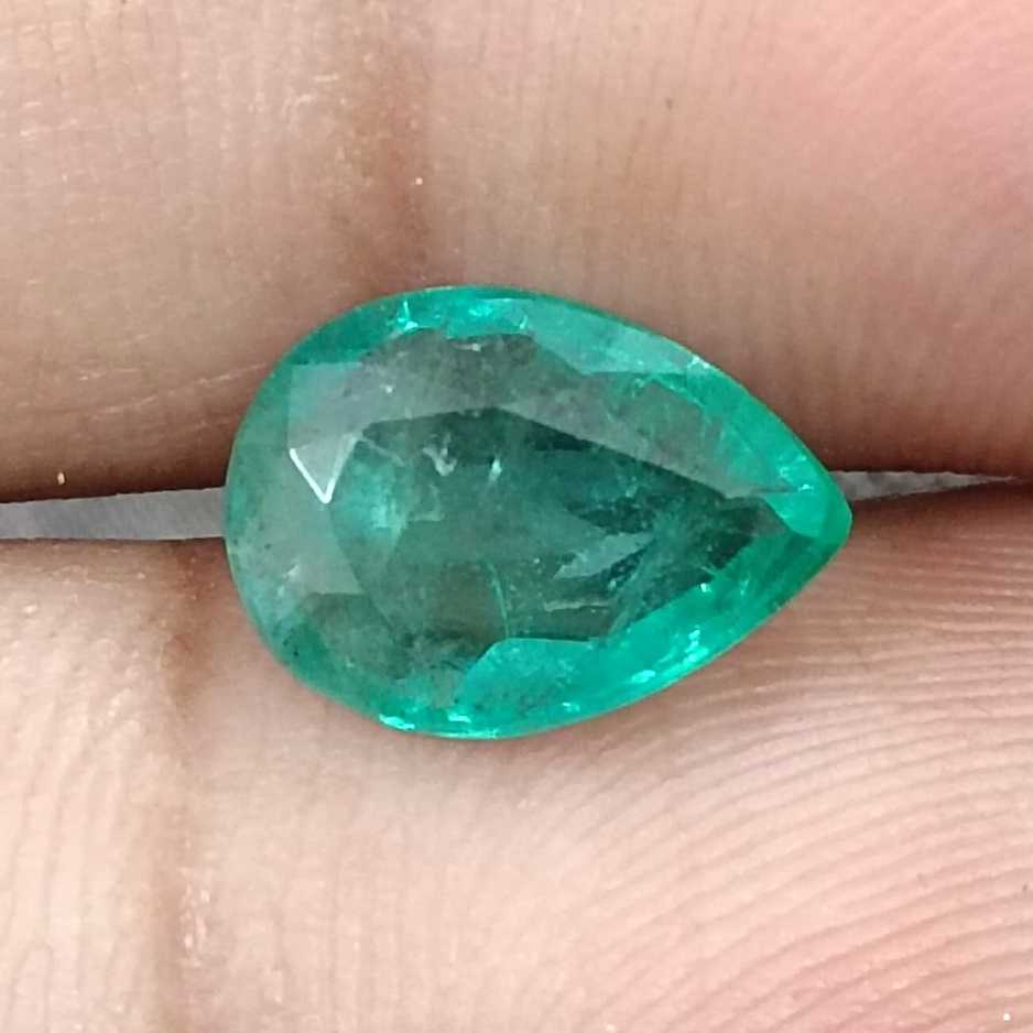 GSI USA certified 2.10ct medium light green pear cut Zambian emerald /