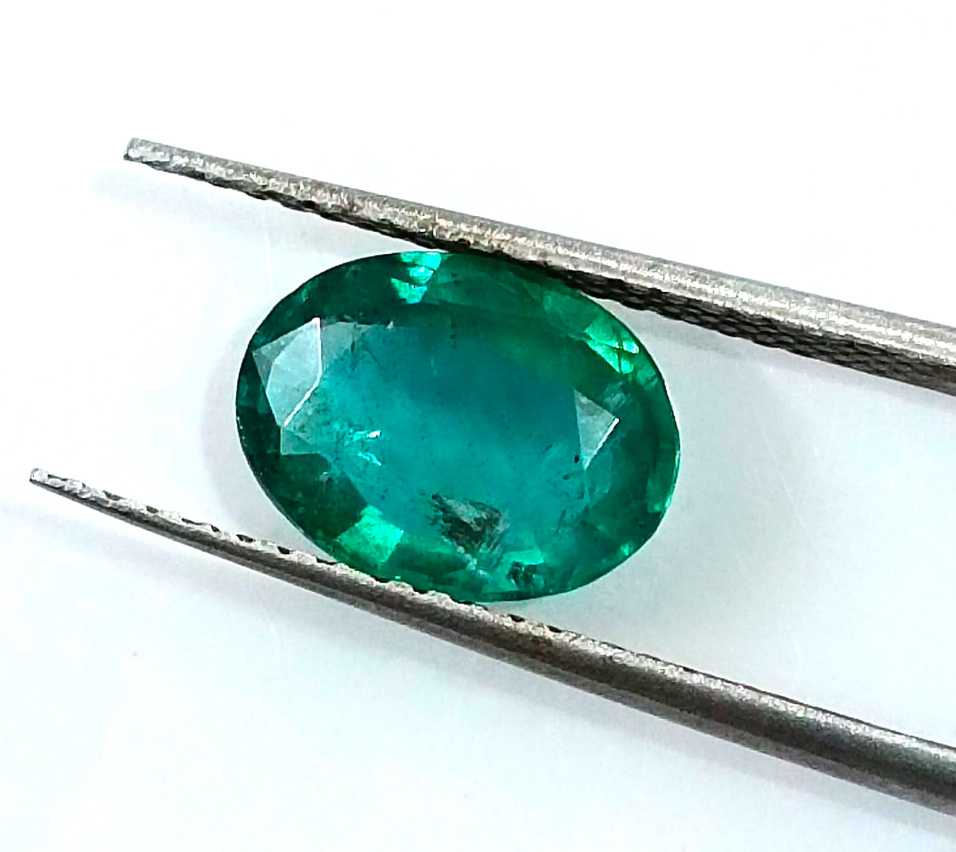 1.57ct certified deep green oval cut Zambian emerald loose gemstone 