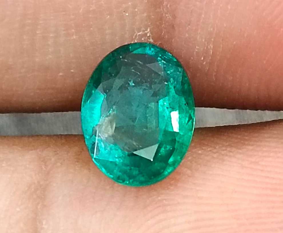 1.57ct certified deep green oval cut Zambian emerald loose gemstone 