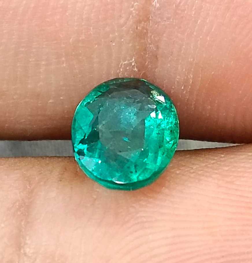 1.57ct certified deep green oval cut Zambian emerald loose gemstone 