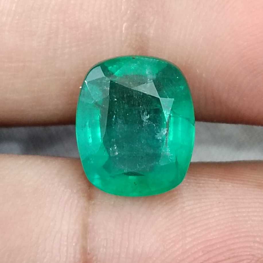 6.28ct Medium deep green cushion cut Zambian emerald./