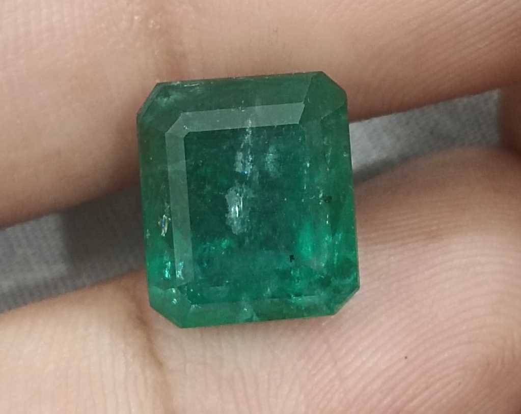 8.36ct Deep forest green octagon cut Zambian emerald.