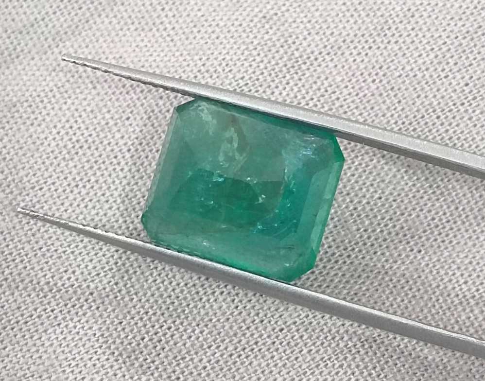 8.36ct Deep forest green octagon cut Zambian emerald.
