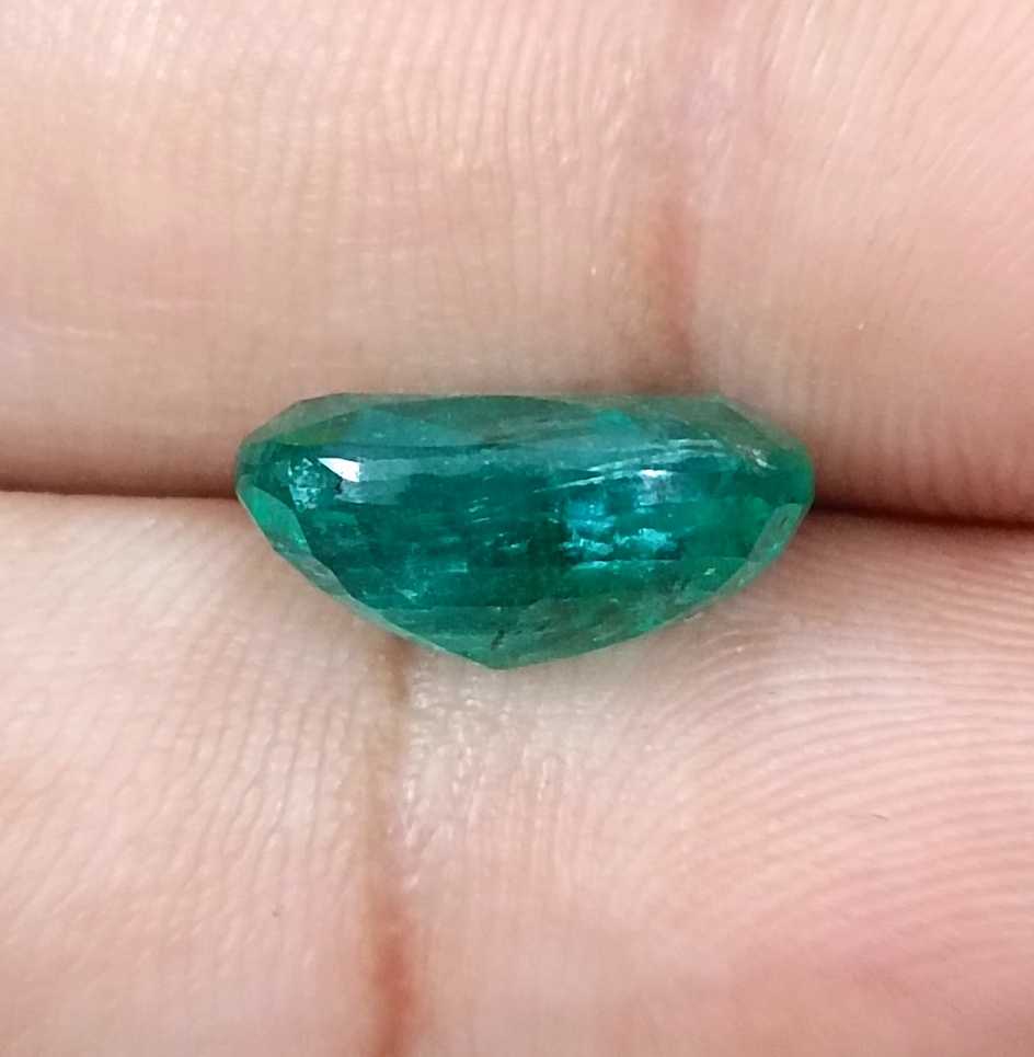5.36ct Deep pure green cushion cut Zambian emerald.