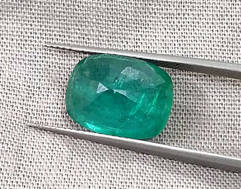 5.36ct Deep pure green cushion cut Zambian emerald.