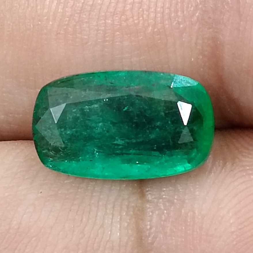 3.99ct Deep green cushion cut Zambian emerald./