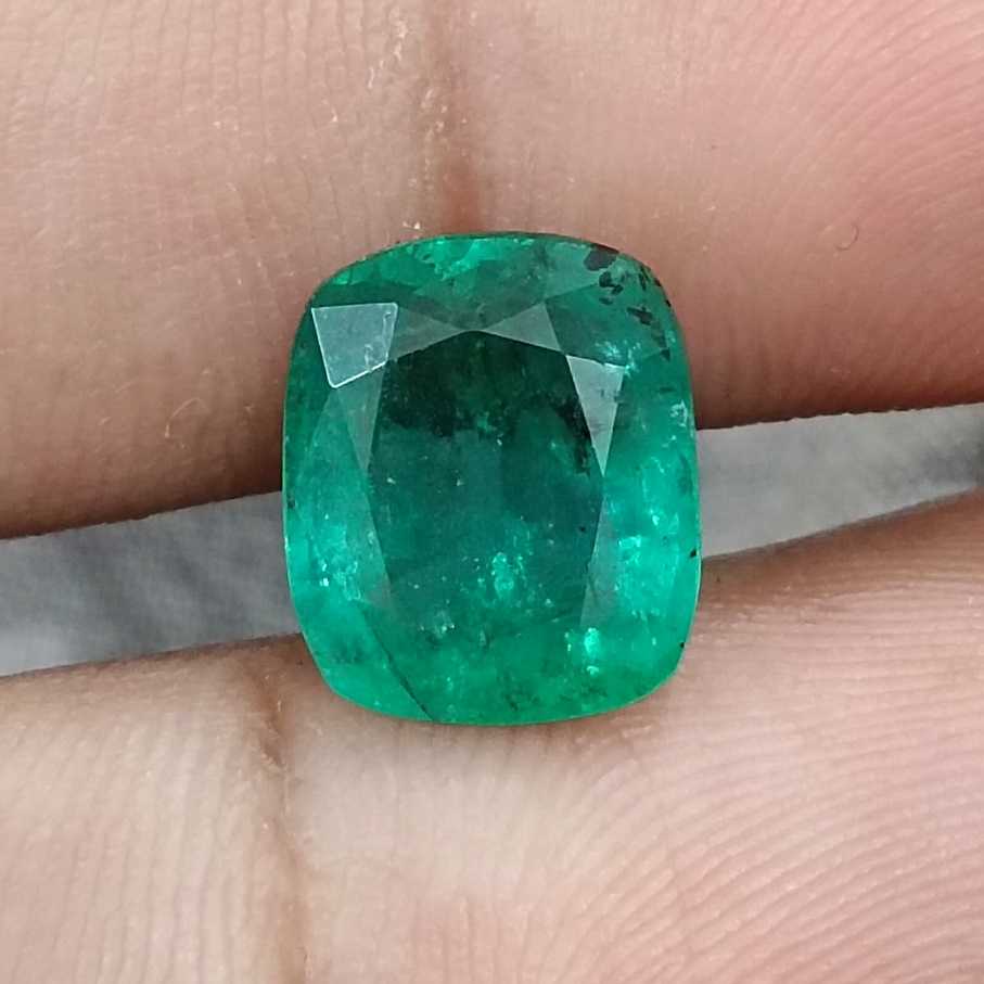 4.25ct Medium deep green cushion cut Zambian emerald./
