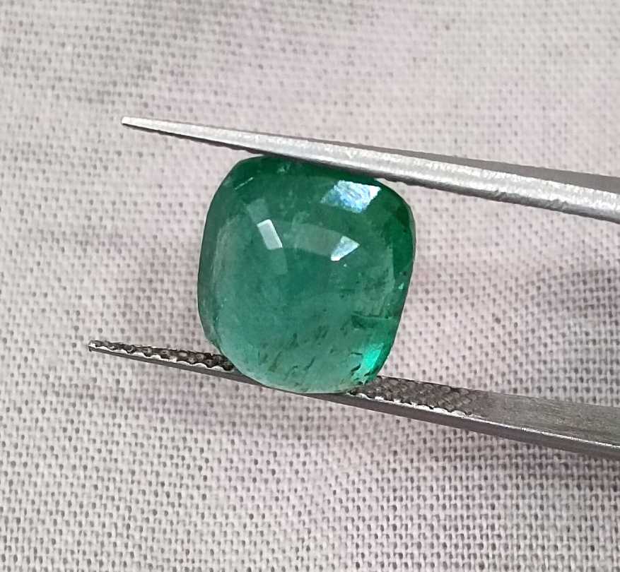 4.25ct Medium deep green cushion cut Zambian emerald.