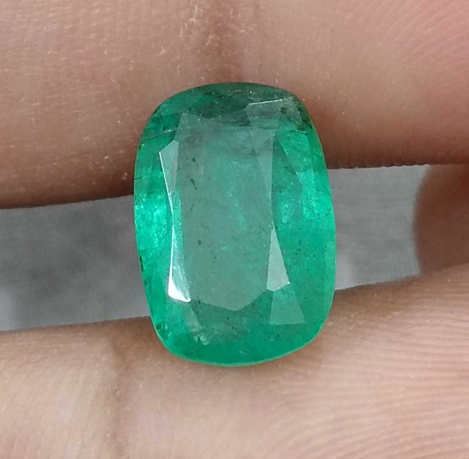 4.87ct Medium deep green cushion cut Zambian emerald.
