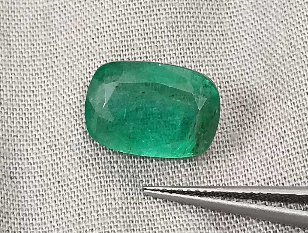 4.87ct Medium deep green cushion cut Zambian emerald.