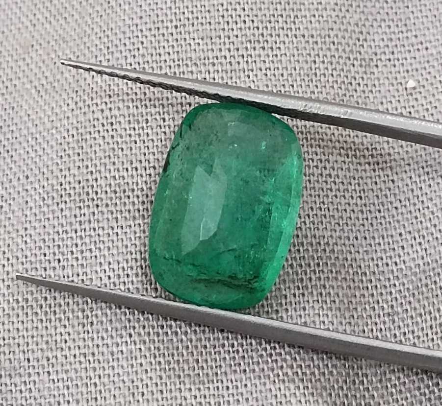 4.87ct Medium deep green cushion cut Zambian emerald.