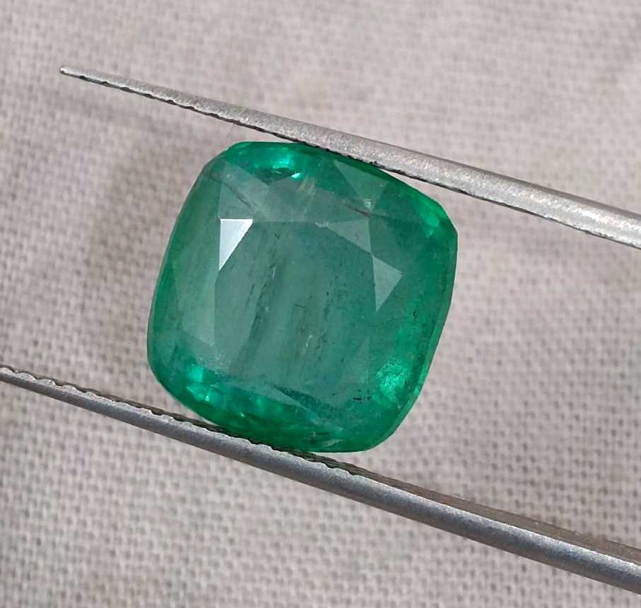 5.87ct Deep green natural Zambian Emerald cushion cut stone