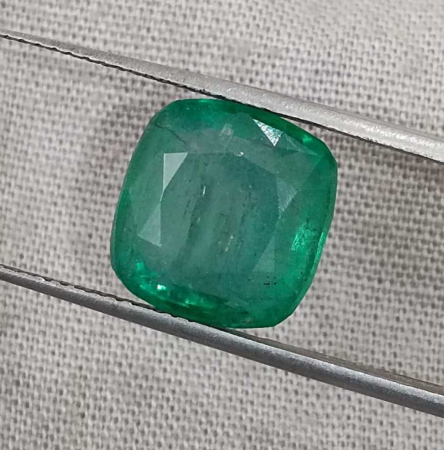 5.87ct Deep green natural Zambian Emerald cushion cut stone