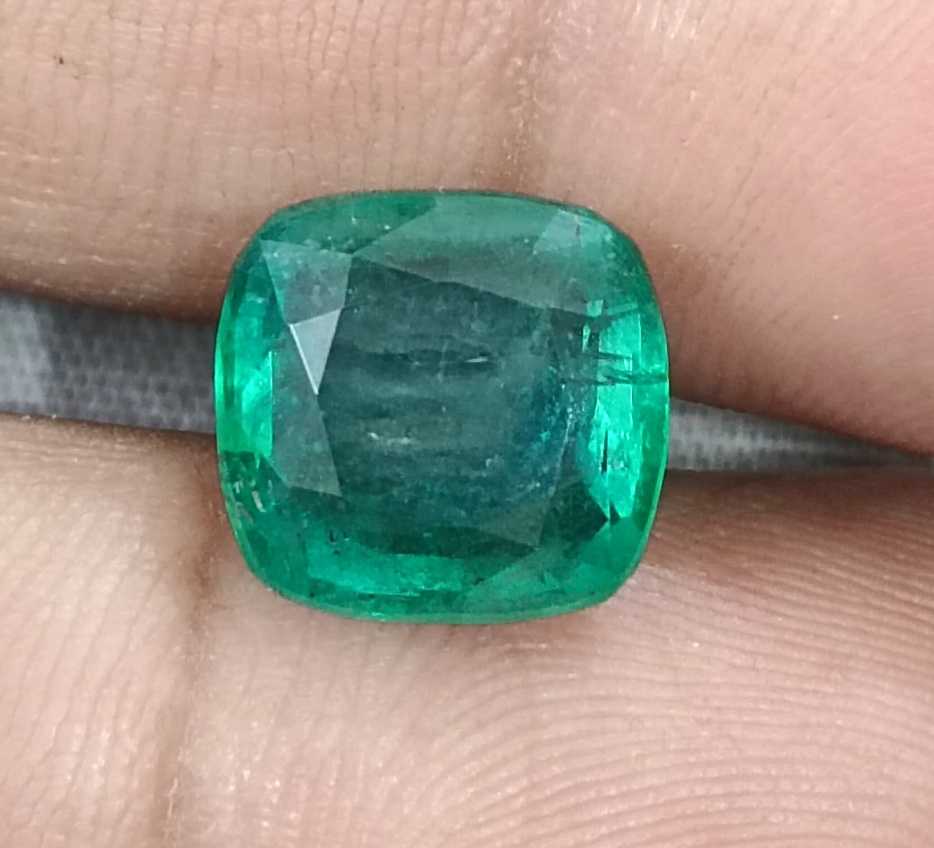 5.87ct Deep green natural Zambian Emerald cushion cut stone