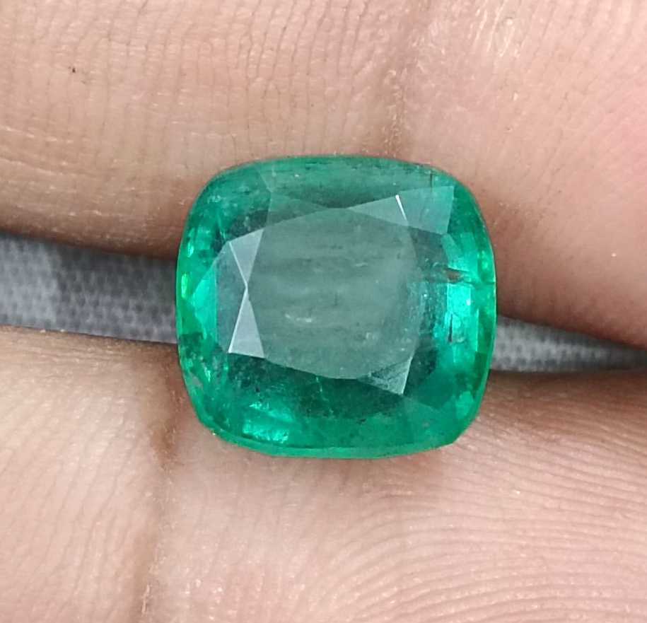 5.87ct Deep green natural Zambian Emerald cushion cut stone