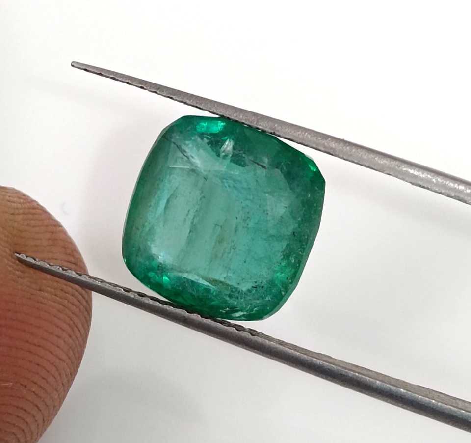 5.87ct Deep green natural Zambian Emerald cushion cut stone