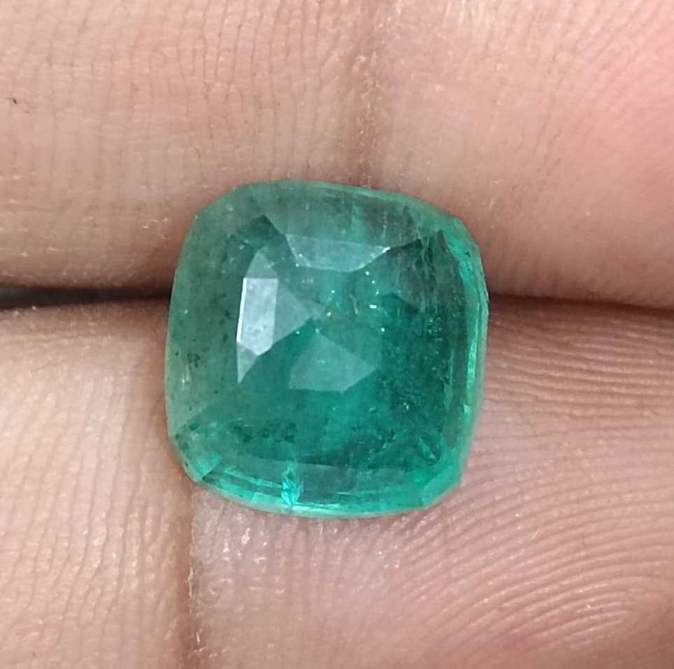 5.87ct Deep green natural Zambian Emerald cushion cut stone