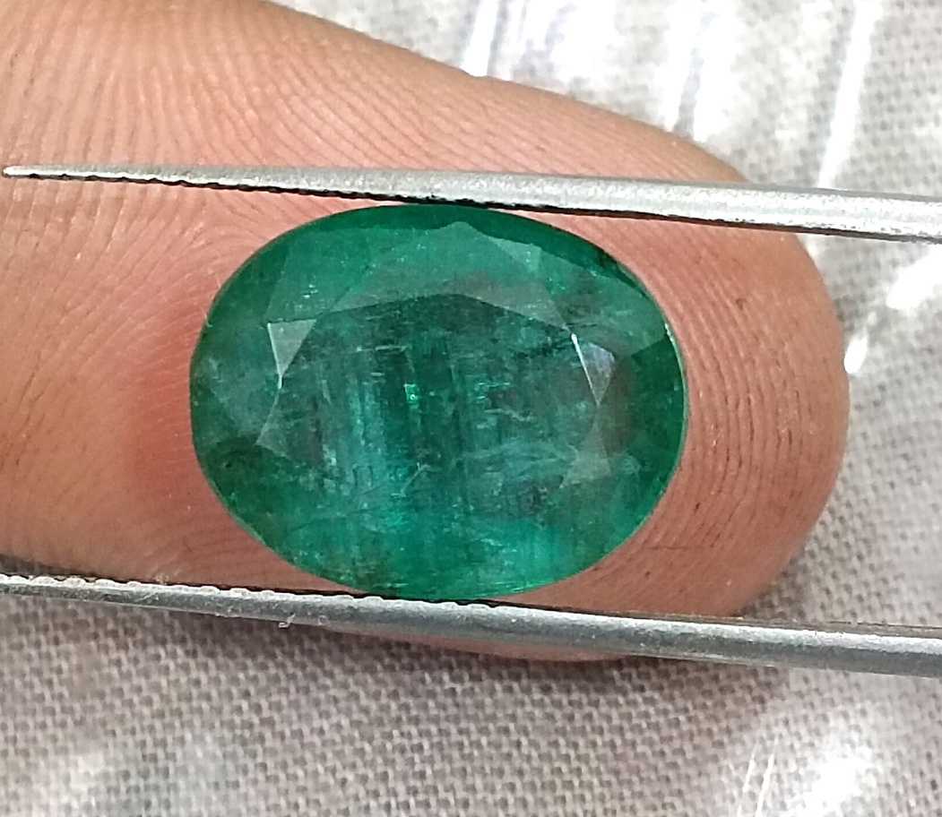 6.54ct Zambian emerald medium deep forest green oval cut stone 
