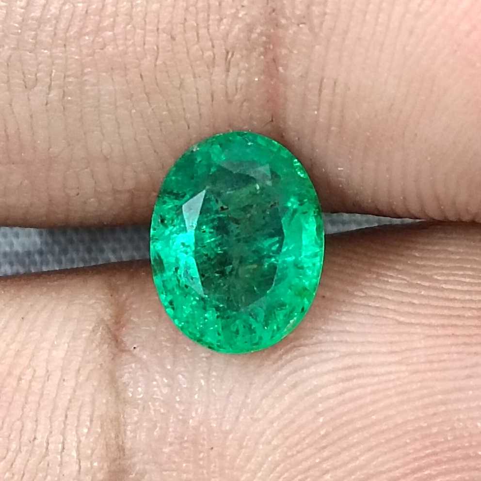 GSI USA certified 1.82ct medium deep vivid green oval cut Zambian emerald /