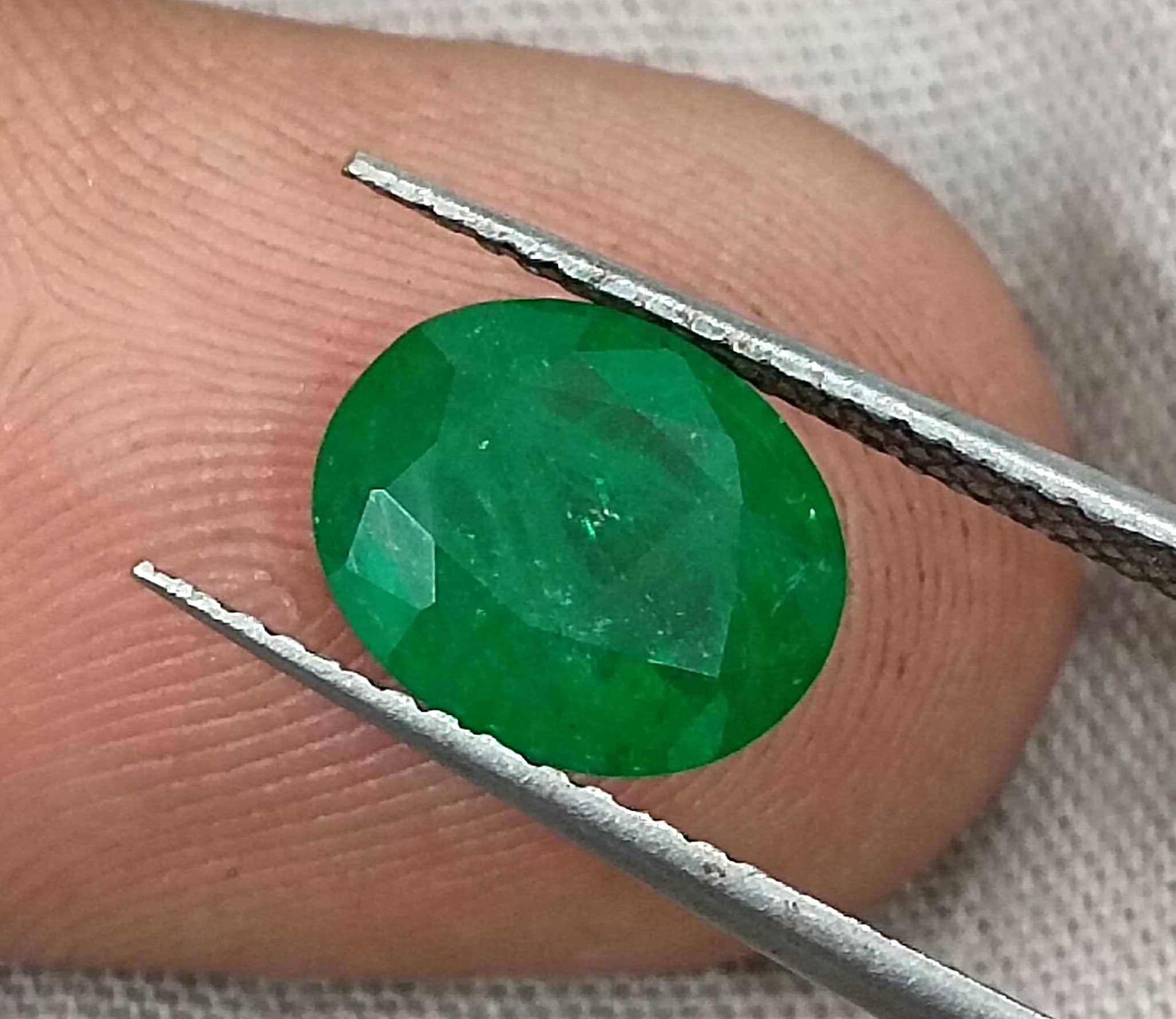 1.95ct Certified deep vivid green Zambian emerald oval cut Loose Stone 