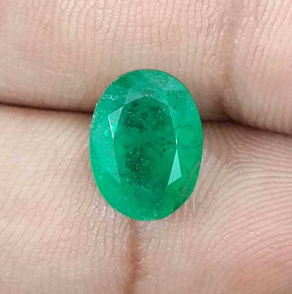 3.00ct GSI certified grass green oval cut Zambian emerald natural loose gemstone