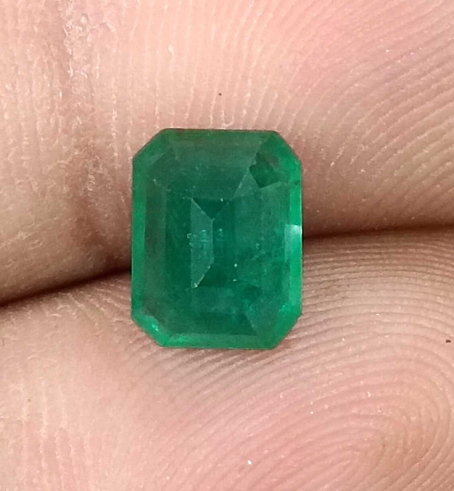 2.19ct GSI certified deep velvet green Octagon cut Zambian emerald 
