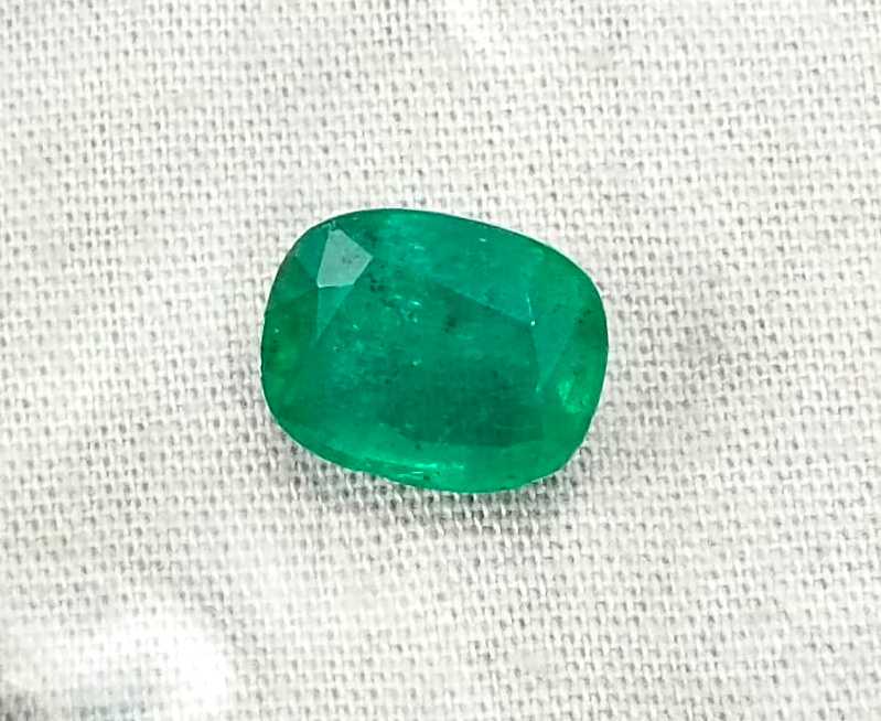 3.64ct Certified Zambian emerald natural cushion cut loose stone