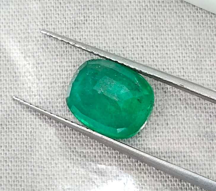 3.64ct Certified Zambian emerald natural cushion cut loose stone