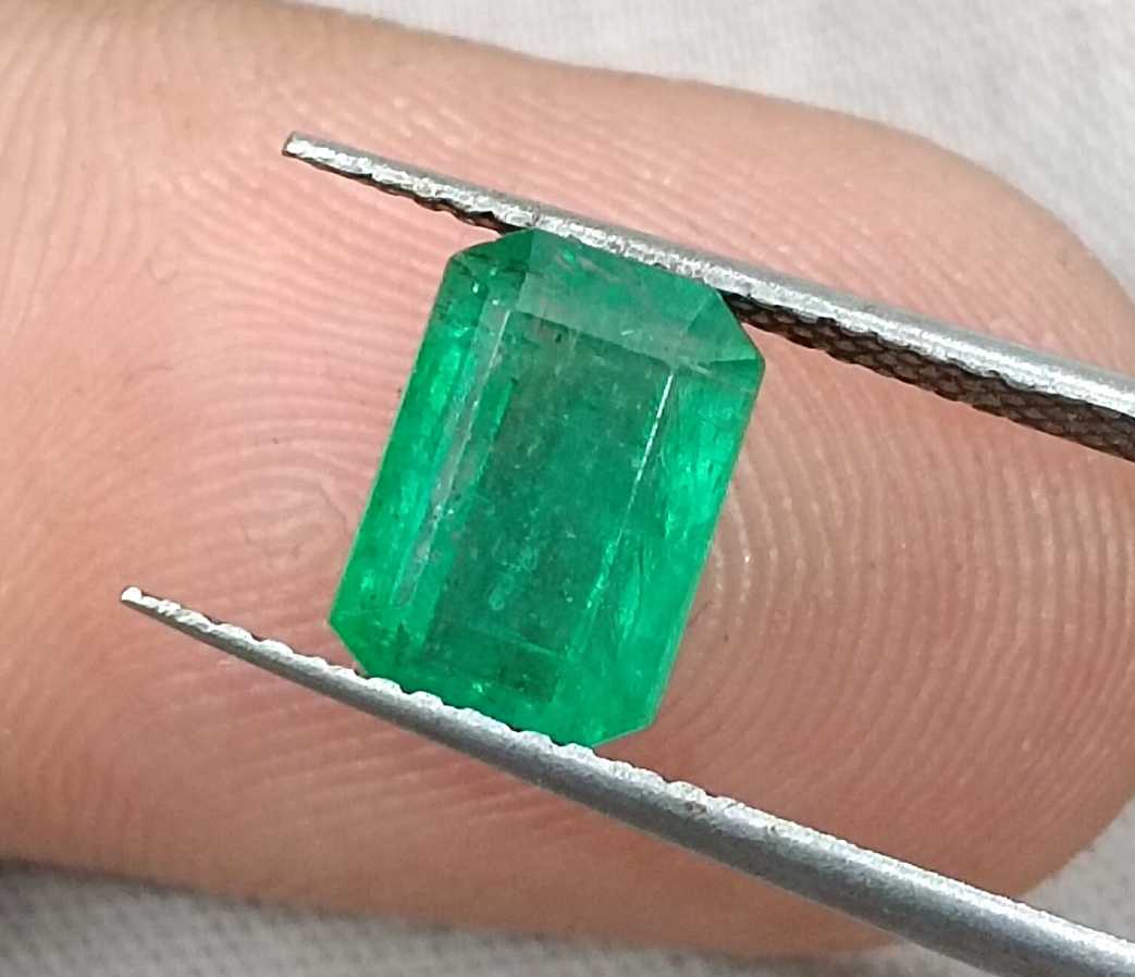 1.96ct Panjshir emerald GSI certified neon green octagon cut gemstone 