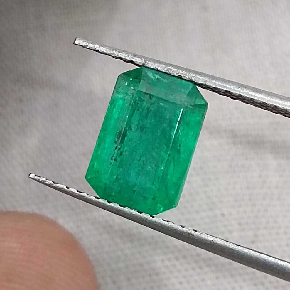 1.96ct Panjshir emerald GSI certified neon green octagon cut gemstone 