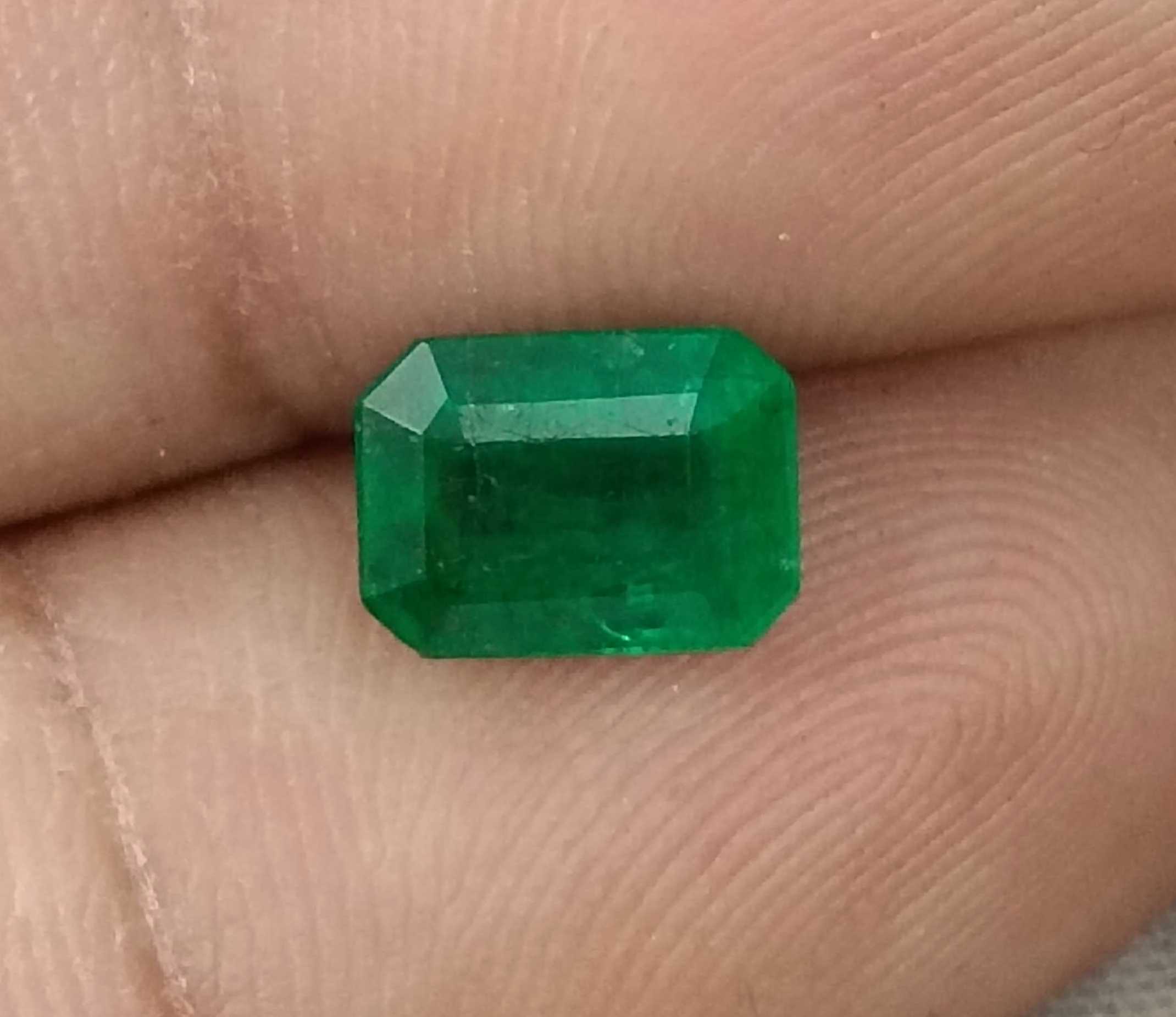 1.65ct Deep vivid green GSI certified Zambian emerald octagon cut 