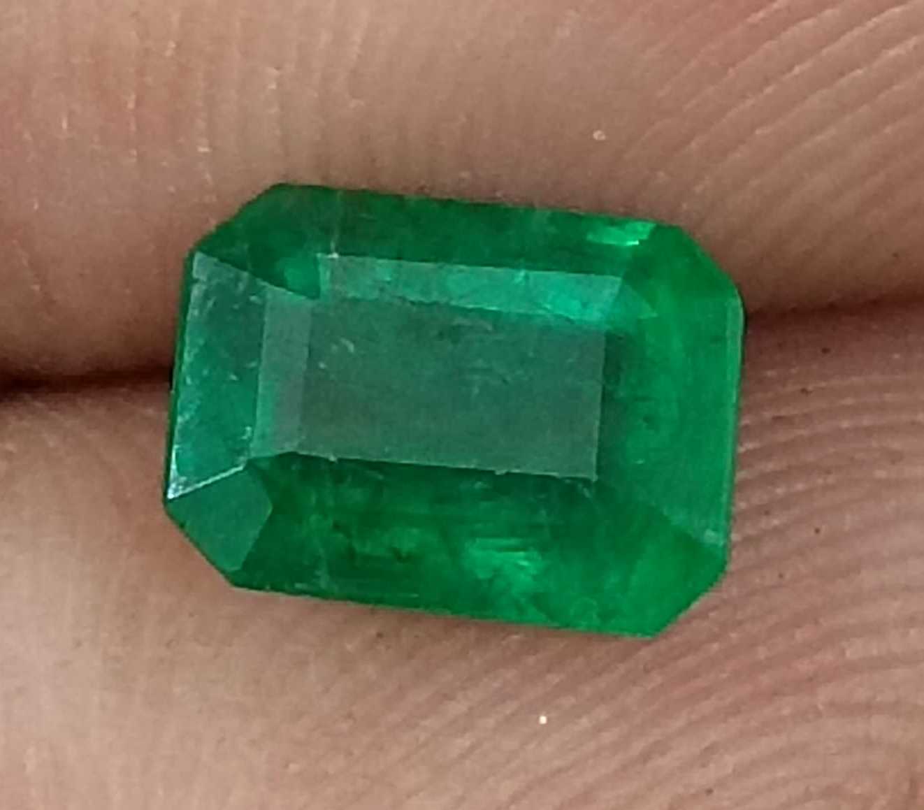 1.65ct Deep vivid green GSI certified Zambian emerald octagon cut 