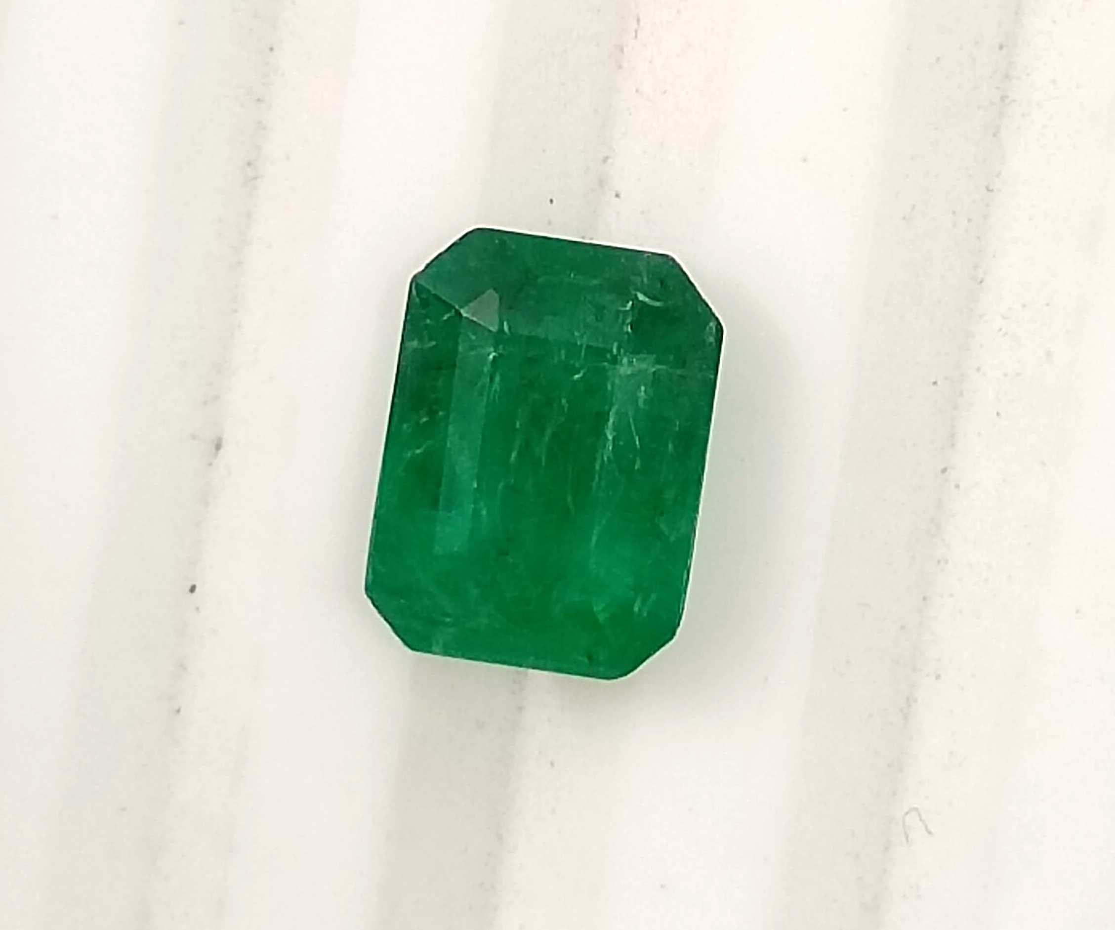 1.65ct Deep vivid green GSI certified Zambian emerald octagon cut 