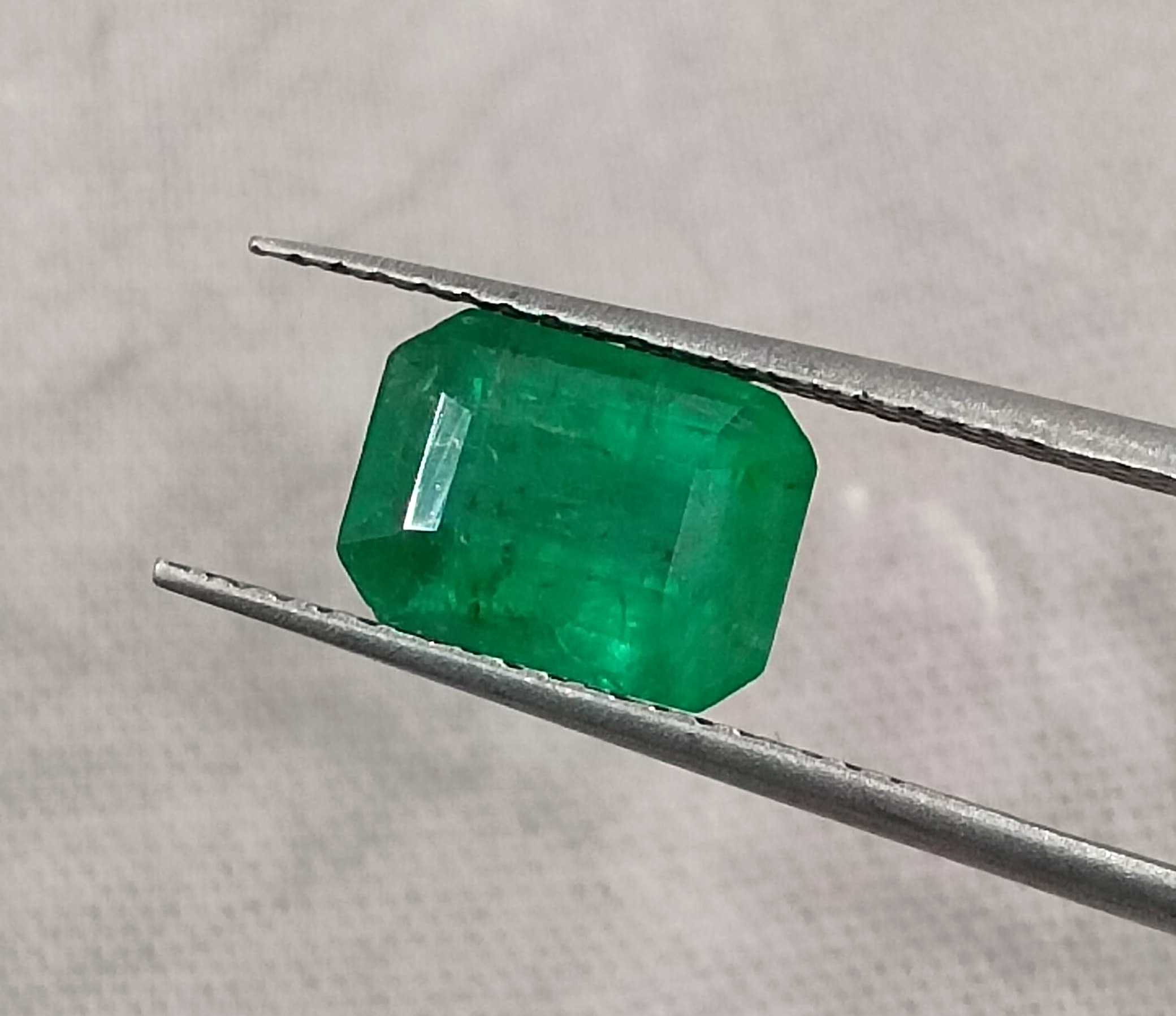 1.65ct Deep vivid green GSI certified Zambian emerald octagon cut 
