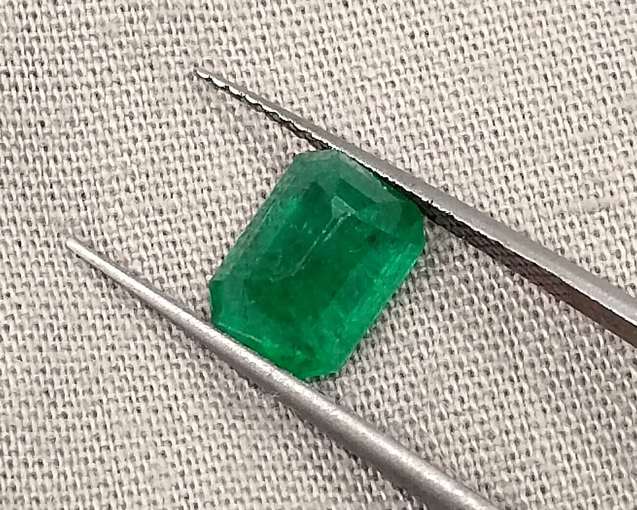 1.65ct Deep vivid green GSI certified Zambian emerald octagon cut 