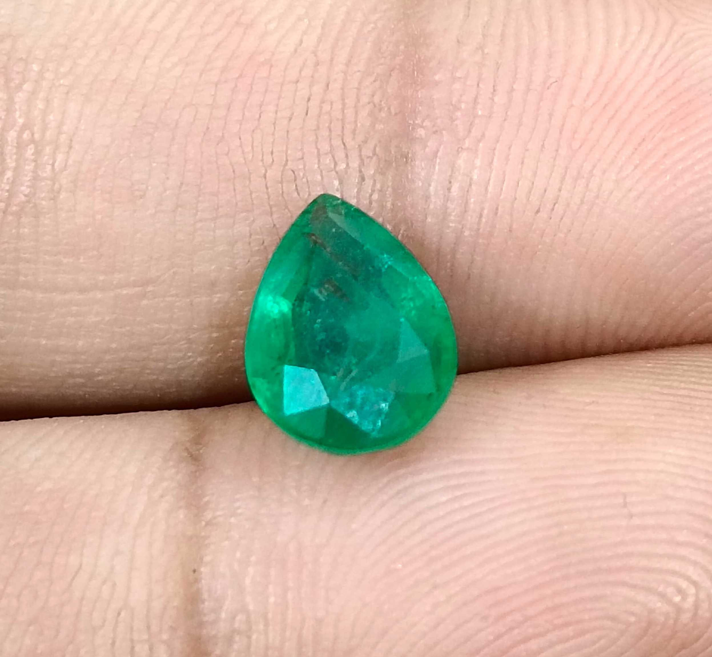 2.25ct Deep velvet green pear cut certified natural Zambian emerald stone 