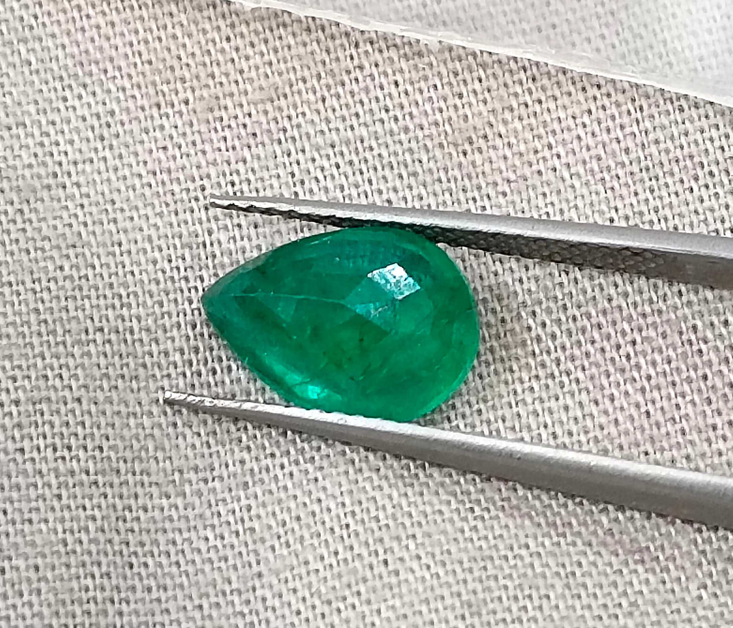 2.25ct Deep velvet green pear cut certified natural Zambian emerald stone 