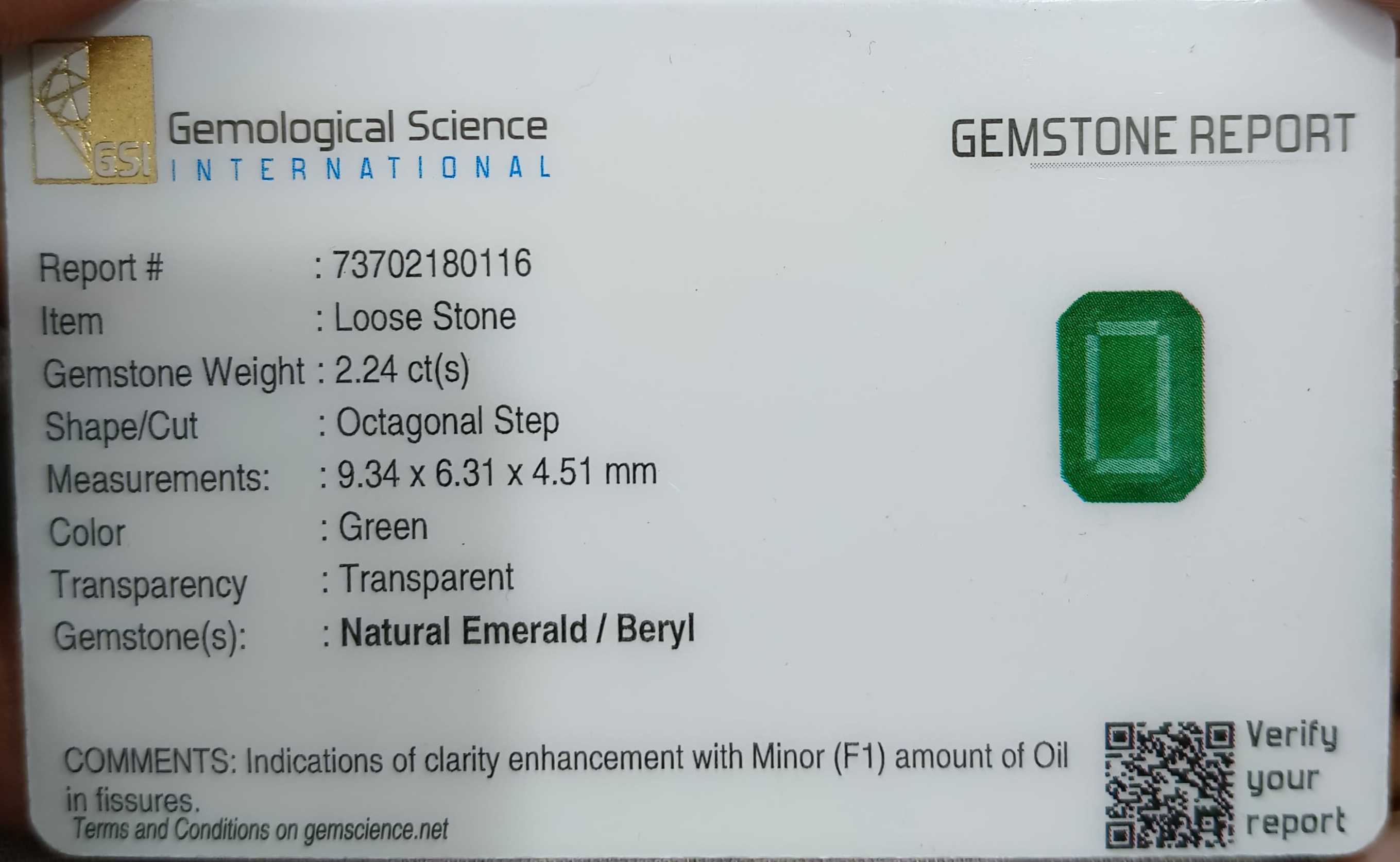 2.24ct Deep green Zambian emerald octagon cut certified natural gemstone 